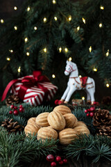 Sticker - Christmas or New Year composition with Walnuts cookies