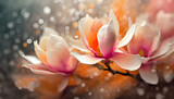 Fototapeta Fototapeta w kwiaty na ścianę - Kwiaty wiosenne akrylowe, kwitnąca magnolia