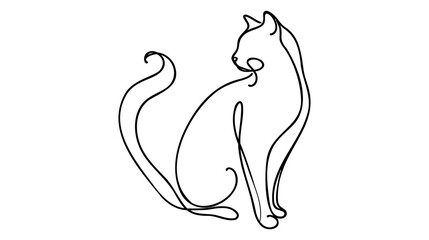 Wall Mural - Cat one line drawing art. Abstract pet logo. Vector illustration