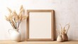 Mockup of empty photo frame on wall in landscape orientation for interior design