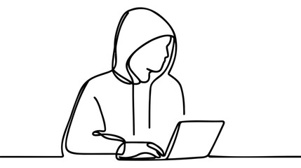 One continuous line of a Computer Hacker. Thin Line Illustration vector concept. Contour Drawing Creative ideas