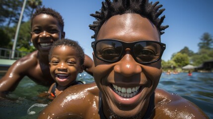 Canvas Print - A family spending happy time at the pool.