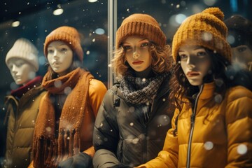 Aufkleber - A group of mannequins dressed in winter clothing. Perfect for showcasing the latest winter fashion trends