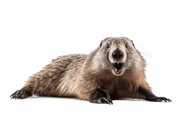 Aufkleber - A brown and black animal is pictured laying down on a white surface. This versatile image can be used in various contexts