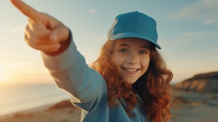 Poster - A girl pointing directly at the camera. This image can be used to convey a sense of connection or engagement with the viewer