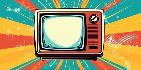 Poster - An old fashioned television set placed on a vibrant and colorful background. This image can be used for various purposes such as retro themes, entertainment, technology, and nostalgia