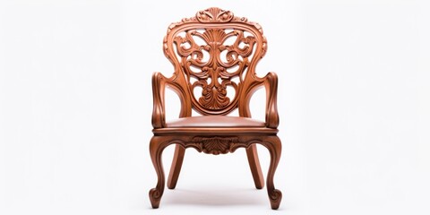 Aufkleber - A simple wooden chair with a comfortable brown leather seat. Ideal for adding a rustic touch to any room.