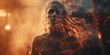 A striking image of a woman with long hair engulfed in flames. Perfect for dramatic and intense themes.