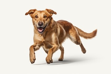 Poster - A brown dog running across a white surface. Perfect for pet-related designs and advertisements