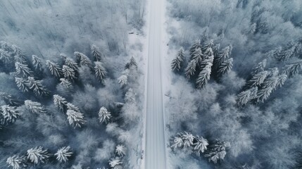 Poster - A stunning aerial view of a forest covered in a thick blanket of snow. Perfect for winter-themed projects or nature-inspired designs