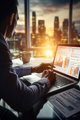 Poster - A man sitting at a desk using a laptop computer. Suitable for business, technology, and remote work concepts