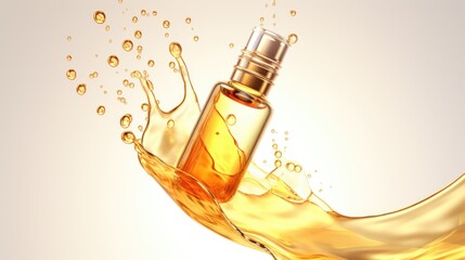 Poster - A bottle of perfume with a splash of liquid. Perfect for advertising, beauty products, or fashion-related designs