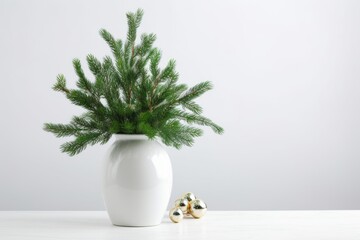 Poster - A white vase containing a pine tree. Perfect for adding a touch of nature to any space