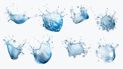Poster - Water splashes captured on a white surface. Perfect for use in advertisements, product promotions, or water-related projects