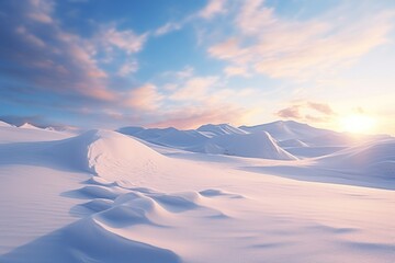 Poster - A picturesque view of a snow covered mountain with a stunning sunset in the background. Perfect for nature enthusiasts and landscape lovers.