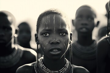 Poster - A black and white photo showcasing a group of people. Suitable for various applications