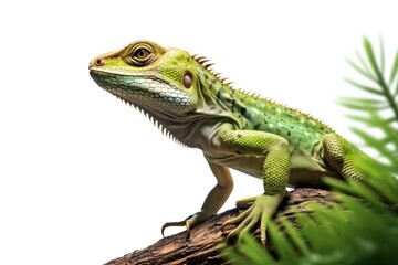 Sticker - A green lizard sitting on top of a tree branch. Ideal for nature and wildlife enthusiasts