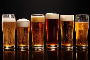 Canvas Print - A row of glasses filled with different types of beer. Perfect for illustrating a variety of beer options or showcasing a beer tasting event