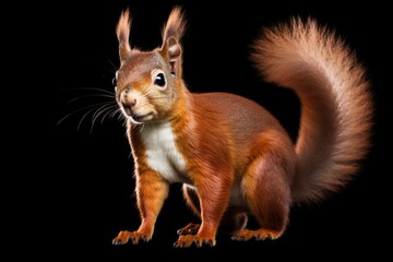 Poster - A close-up view of a squirrel against a black background. Suitable for nature-themed designs and animal-related projects