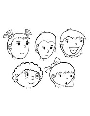 Aufkleber - Cartoon Heads and Faces Vector Illustration Art Set