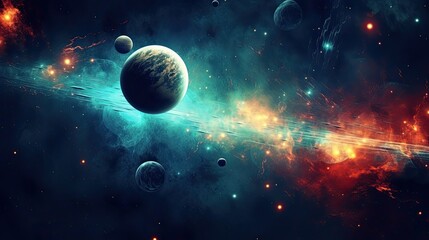 Wall Mural - Beautiful space landscape with planet and nebula in the night sky wallpaper background