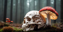 Human Fossil Next To Magic Mushroom