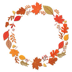 Wall Mural - isolated empty rounded label made by autumn leaves vector