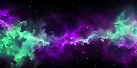 Wall Mural - nebula in cosmos with stars and vibrant green and purple hues