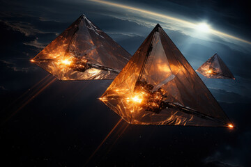 Sticker - Solar sails deployed on a spacecraft, harnessing the power of sunlight for propulsion, showcasing innovative space travel methods in a future era. Generative Ai.