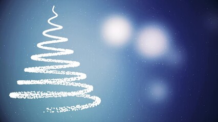 Poster - Abstract, spiral Christmass tree with falling up snowflakes and flashing lights on dark blue background, winter holidays symbol. Neon Christmass tree, Happy New Year, Merry Christmass concept.