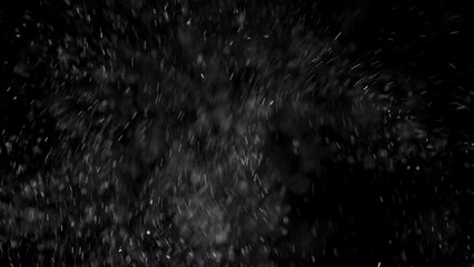 Wall Mural - Huge falling VFX dust particles Floating On Black Background. Dynamic Dust Particles Randomly Float In Space. Shimmering Glittering Dust Particles