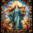 Colorful Stained Glass Window of the Virgin Mary