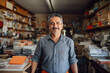 © Janire Fernández - Retrato de hombre trabajador de pie en la tienda y mirando a la cámara