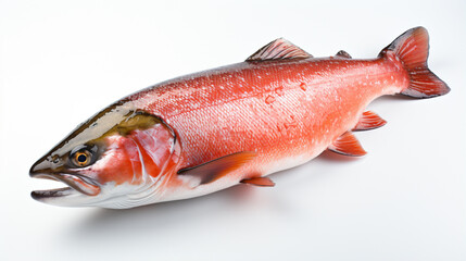 Wall Mural - Salmon fish isolated on white without shadow. generative ai