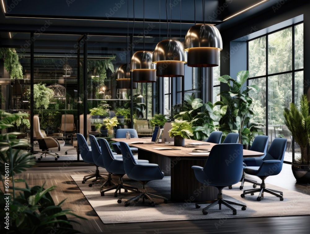 Modern office with plants for a refreshing and productive workspace ...