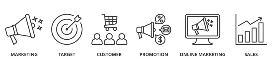 Advertising banner web icon vector illustration concept with icon of marketing, target, customer, promotion, online marketing, and sales
