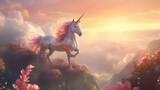 Fototapeta Dziecięca - Magic unicorn in fantastic idyllic landscape