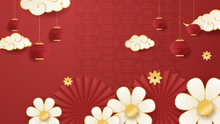 Red White And Gold Chinese Style Decorative Background Design Luxury Vector Illustration. Trendy Happy Chinese New Year 2024 Design Template.
