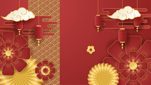 Red White And Gold Vector Gradient Chinese New Year Background. Trendy Happy Chinese New Year 2024 Design Template.