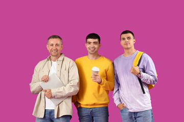 Poster - Men waiting in line on purple background