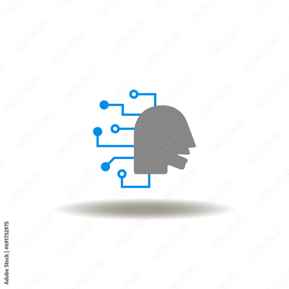 Vector illustration of head with circuit. Icon of AI Artificial ...