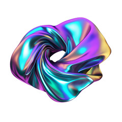 Poster - holographic flowing iridescent colored foil or shape on transparent background. generative ai