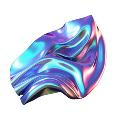 Poster - holographic flowing iridescent colored foil or shape on transparent background. generative ai
