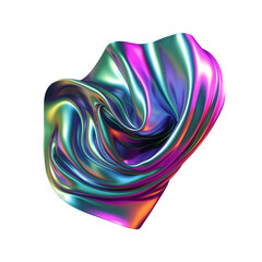 Poster - holographic flowing iridescent colored foil or shape on transparent background. generative ai