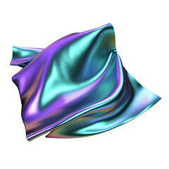 Poster - holographic flowing iridescent colored foil or shape on transparent background. generative ai
