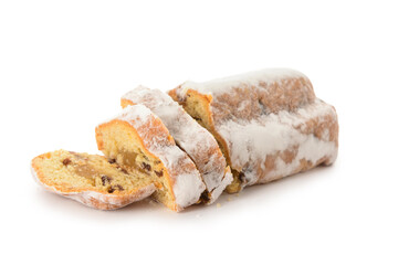 Wall Mural - Tasty Christmas stollen on white background