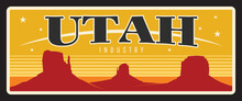 Utah USA State Travel Plate, Tourist Destination. America Region Retro Sign, Old Plaque With Grand Canyon, Vintage Typography Vector. USA Travel Souvenir Plate, US Utah, Salt Lake City Capital