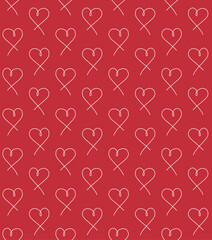 Wall Mural - Vector seamless pattern of hand drawn doodle sketch heart isolated on red background