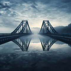 Canvas Print - A modern bridge spanning across a calm river.