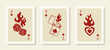 Playing Cards Posters. Retro Wall Art Prints Set with Dice in Flames, Lighter and Heart in a Trendy Modern Style.